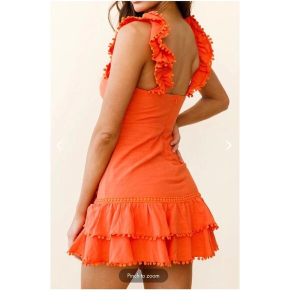Selfie Leslie Orange Layered Crochet Ruffle Trim Cotton Mini Dress Party Dress - Picture 9 of 16